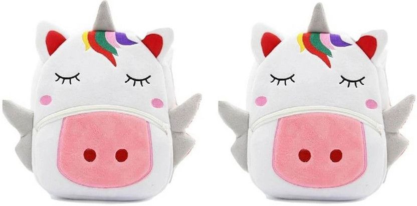Small 4 L Backpack Soft Toy Bag Unicorn Combo Plush Bag For Cute Kids 2-5 Years Plush Bag  (White)