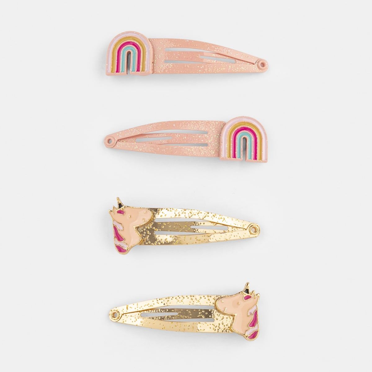 4 Pack Snap Hair Clips - Unicorn & Rainbow