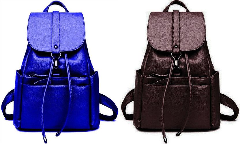 Small 8 L Backpack LATEST NEW TREND DOUBLE CHAIN PU LEATHER BACKPACK,SCHOOL BACKPACK,TRAVEL BACKPACK TUTION BAG COLLAGE BAG CASULE BAG  (Blue, Brown)