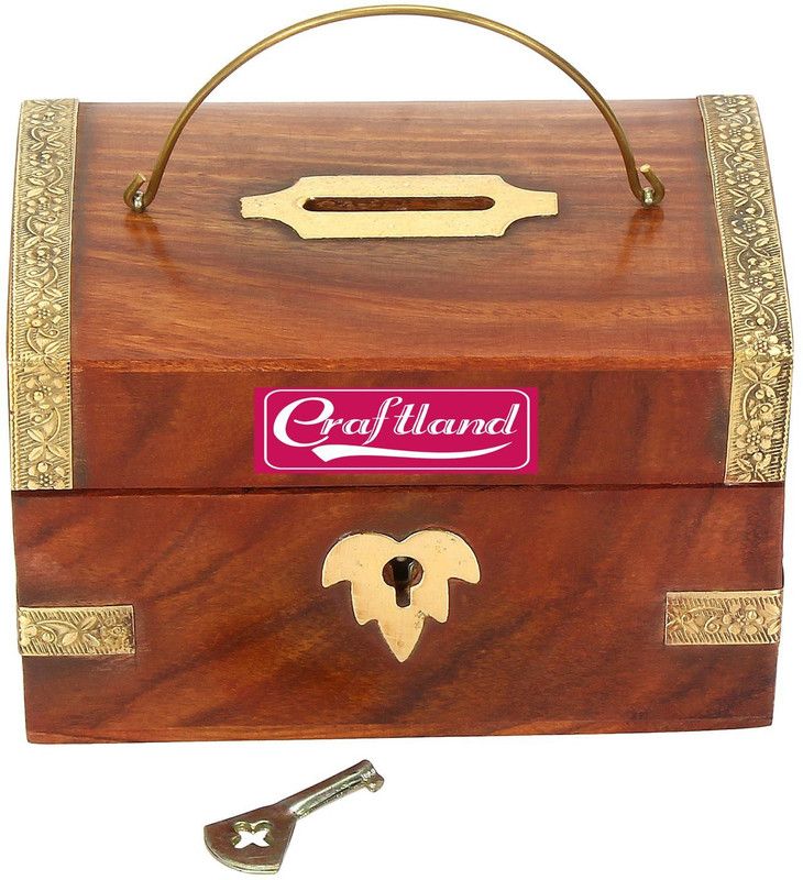 Craftland money bank brass strip Coin Bank  (Brown)
