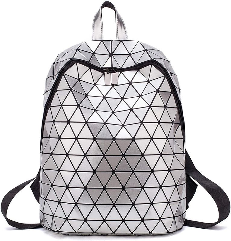 Small 20 L Backpack Geometric Sliver Backpack Holographic Luminous Backpacks Reflective Bag  (Silver)
