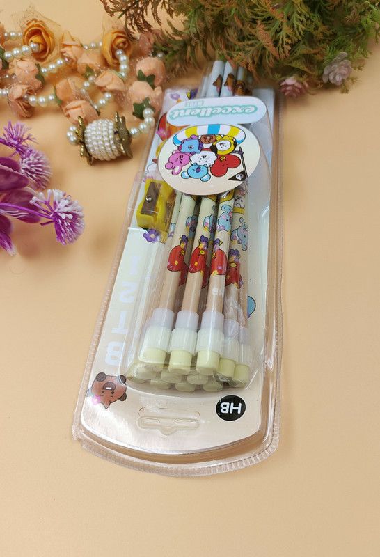 Preili's BTS 3A HB Yellow Pencil Print with Eraser and sharpener - Pack of 12Pc Pencil  (Set of 1, Yellow)
