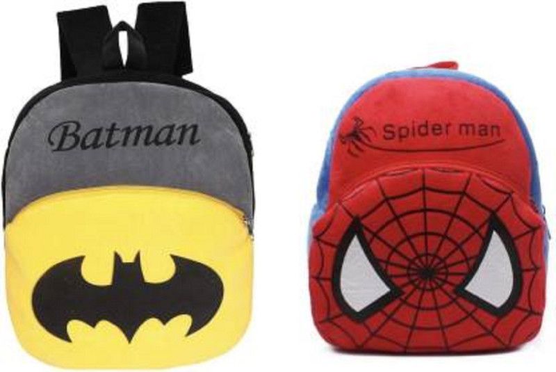 moroses Spiderman and Batman School Bag (Multicolor, 13 L) Plush Bag  (Multicolor, 8 inch)