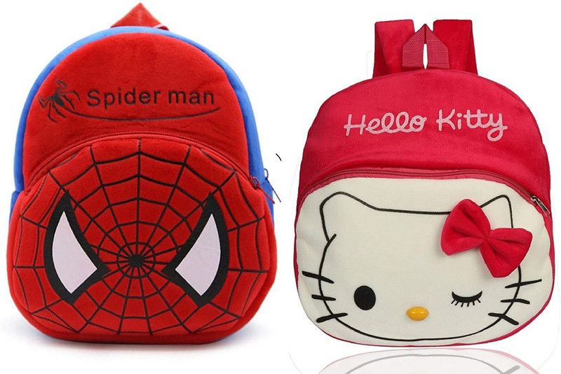 adnis Cartoon Plush School Backpack Bag Baby/Boys/Girls ( Combo offer) Waterproof School Bag  (Red, Pink, 11 L)