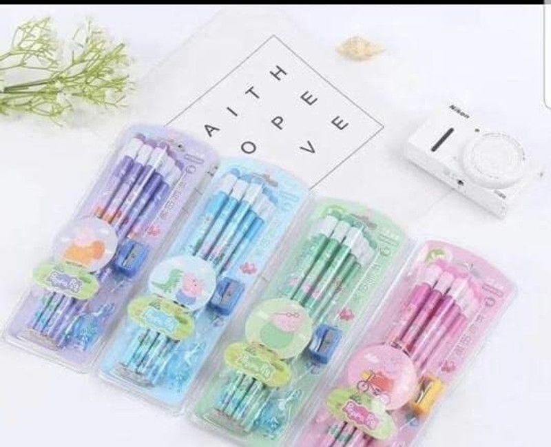 KOBBET 12 pcs HB Wooden Pencil with Eraser on Top & Sharpener Educational Gift for kids Pencil  (Multicolor)