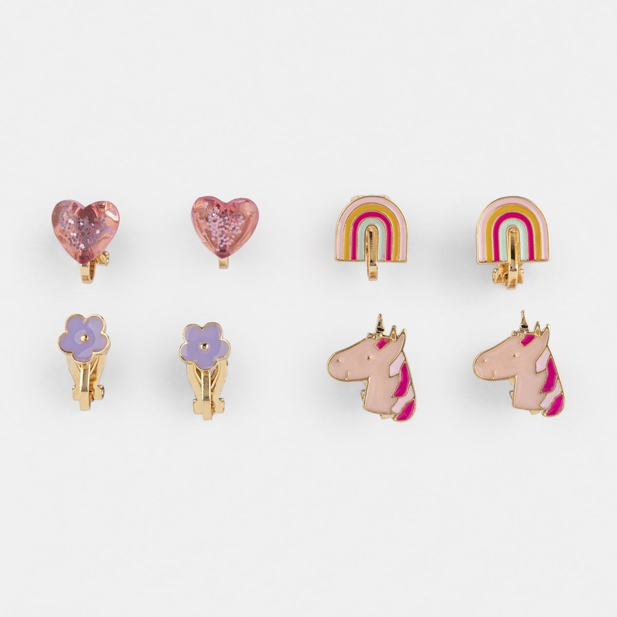 4 Pack Clip On Earrings - Unicorn