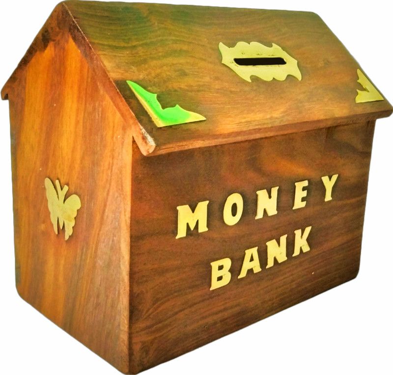 ARK WOOD ART HUT Shape Wooden Money Bank Funds Deposit Saving Money ( Size SMAL 4x4x5 Brown ) Coin Bank  (Brown)