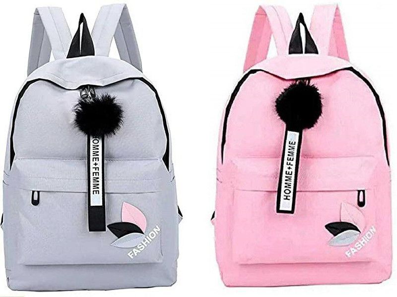 Attractive And Fashionable Grey & Pink Fashion Backpack Combo For Girls. 18 L No Backpack  (Multicolor)