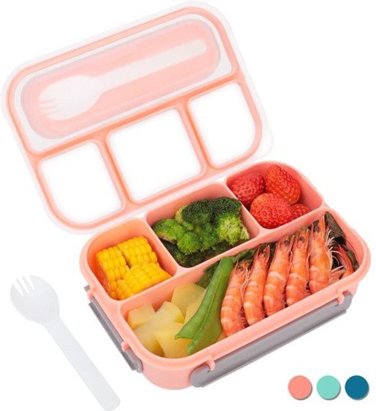 QBK Fibre and silicone slim cute microwave safe 4 compartment tiffin lunch set 4 Containers Lunch Box  (1300 ml, Thermoware)