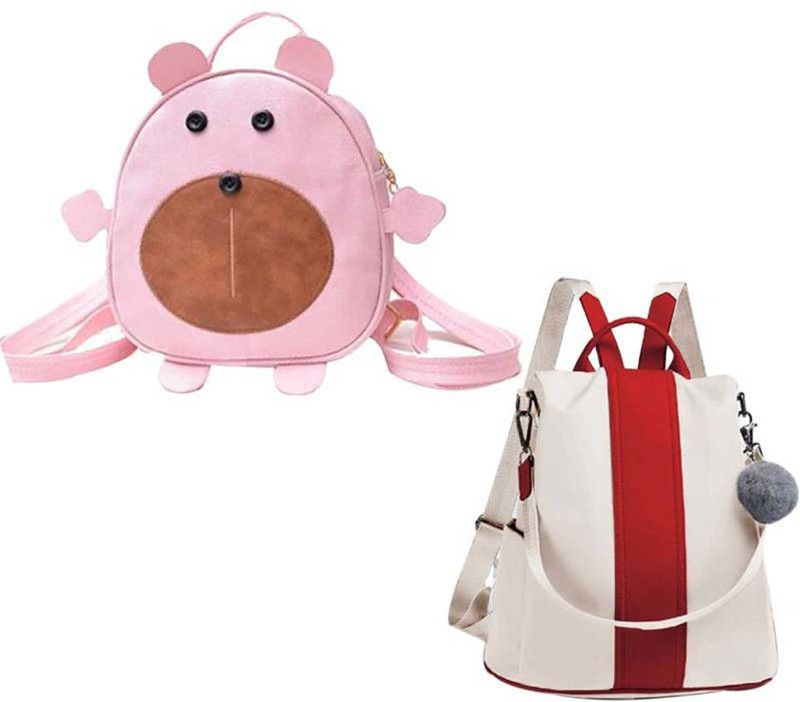 Small 6 L Backpack pnk-cute-mini+wht-cntrst-ptti-pitthu-cmbo  (Pink, White)