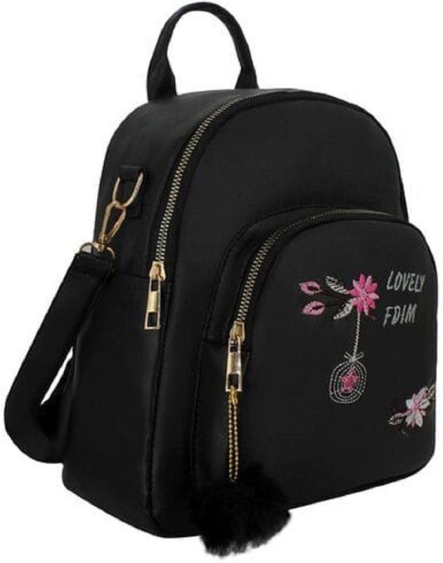 Small 10 L Backpack Stylish Girls Trendy Embroidered Backpack for office, mini travel bag. (Black)  (Black)