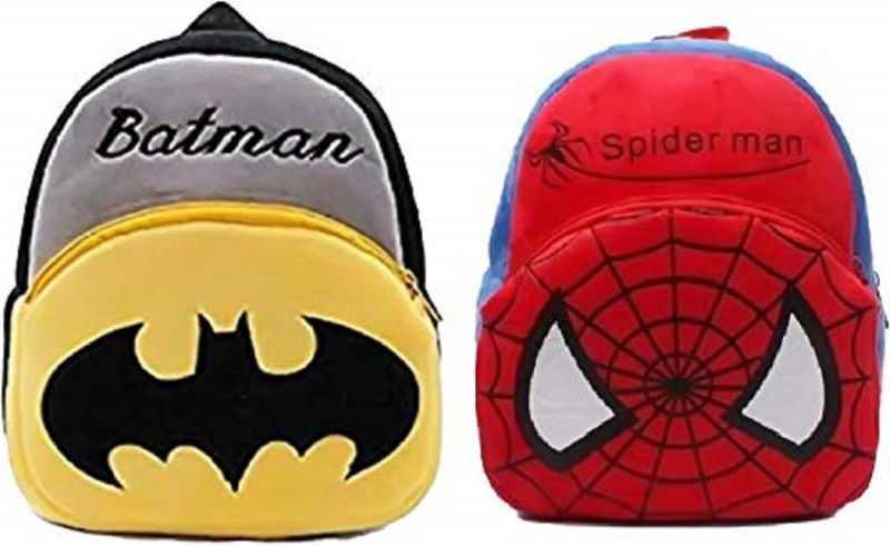 AGS MART School Bag Soft Plush Backpack Cartoon Bags Combo Mini Travel Bag for for Girls/ Boys Toddler Baby (Spiderman - Batman( Pack of 2) Waterproof School Bag  (Red, Black, 11 L)
