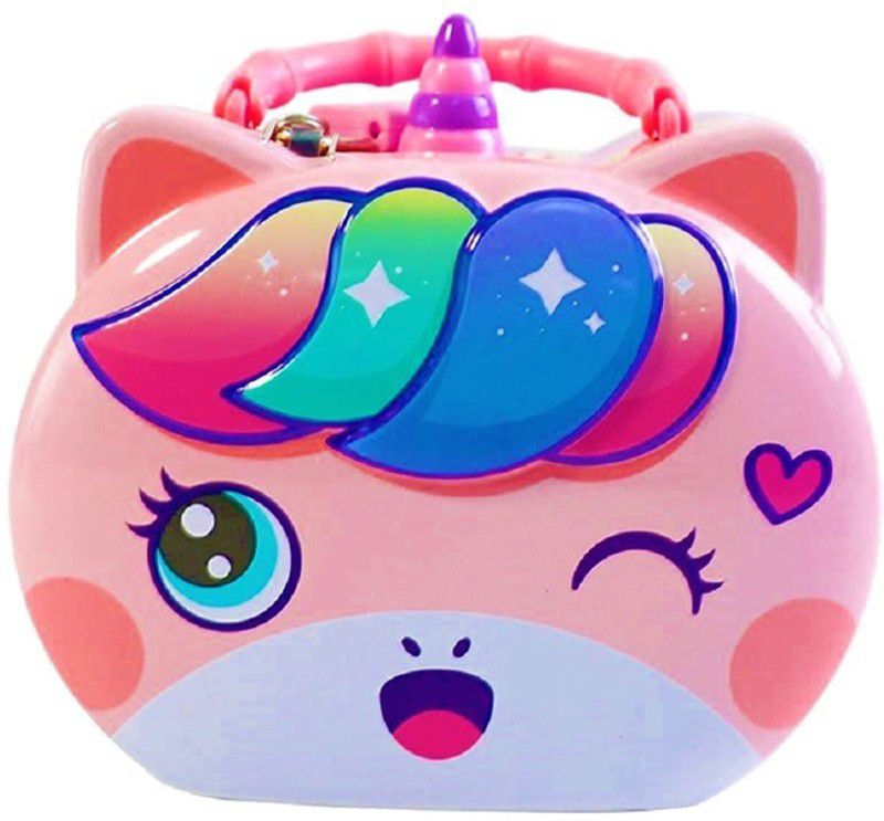 Ambivert Cute Cartoon Unicorn Printed Metal Coin Bank Piggy Bank for Kids with Lock and Key Coin Bank  (Multicolor)