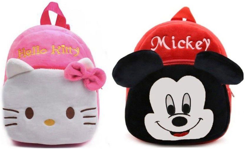 Small 4 L Backpack Soft Toy Bag Hello Kitty & Mickey Plush Bag For Cute Kids 2-5 Years Plush Bag (Multicolor, 4 L)  (Multicolor)