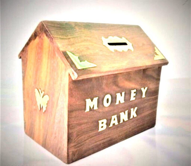 SK WOOD ART Wooden Money Bank / Piggy Bank For Kids & adults [ HUt Shape] Coin Bank  (Brown)