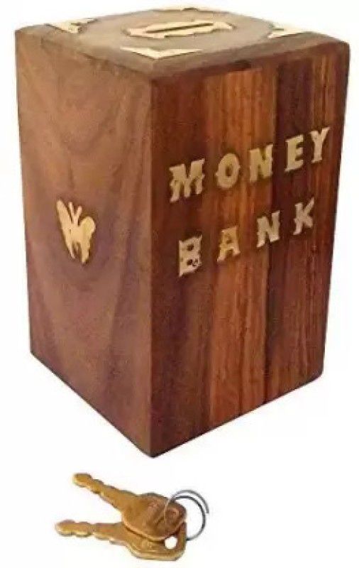 kisniv Handicrafted Wooden Money Bank Kids Piggy Coin Box Gifts Butterfly Coin Bank Coin Bank  (Brown)