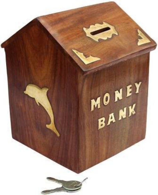 SIFU COLLECTION Handmade Wooden Money Coin Saving Box - Piggy Bank for Kids - Gifts Coin Bank (Brown) Coin Bank  (Brown)