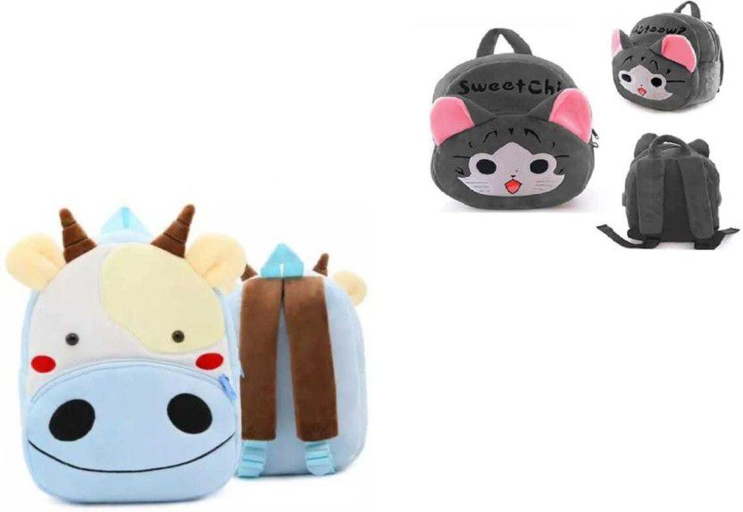 Small 12 L Backpack Kids School Bag, Soft Plush Cartoon Baby Boys/Girls Plush Bag ( 12 L)  (Blue, Black)