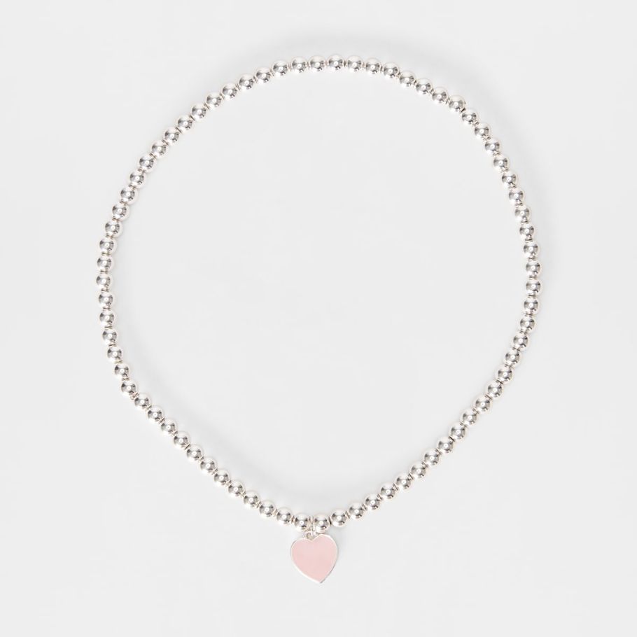 Pink Heart Necklace - Silver Look