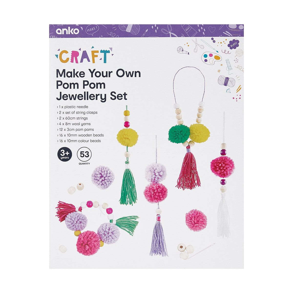 53 Piece Make Your Own Pom Pom Jewellery Set