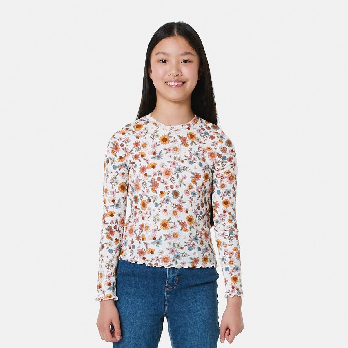 Long Sleeve Printed Rib Top
