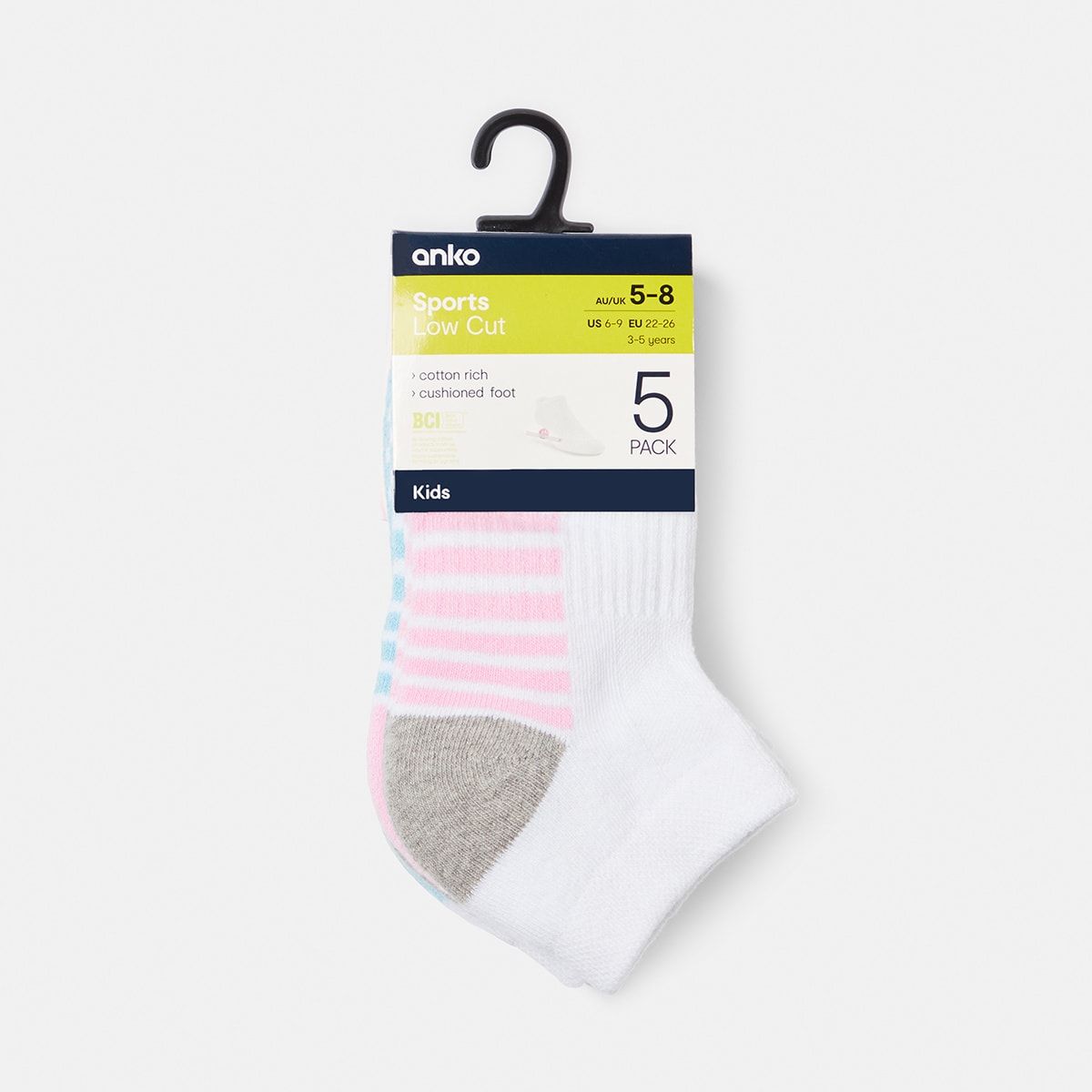 5 Pack Active Kids Sports Low Cut Socks