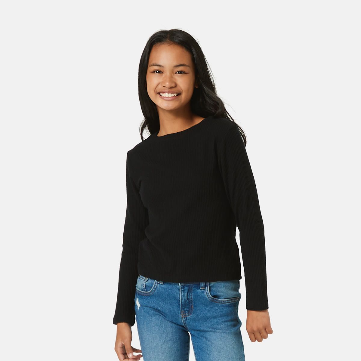 Long Sleeve Plain Rib Top