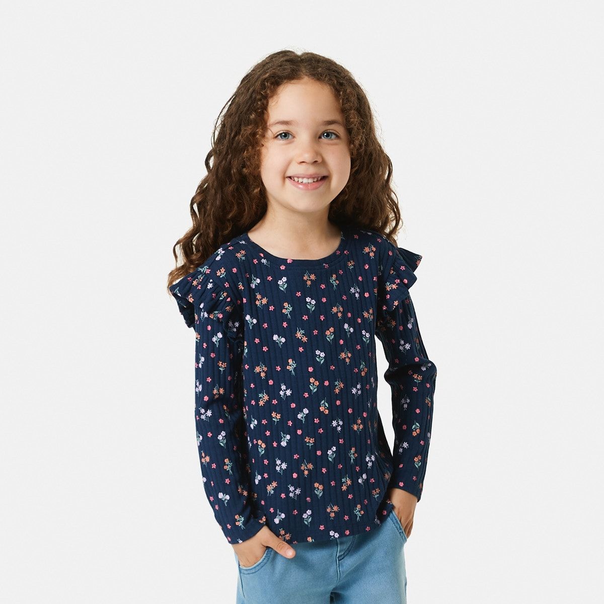 Long Sleeve Frill Ribbed Top