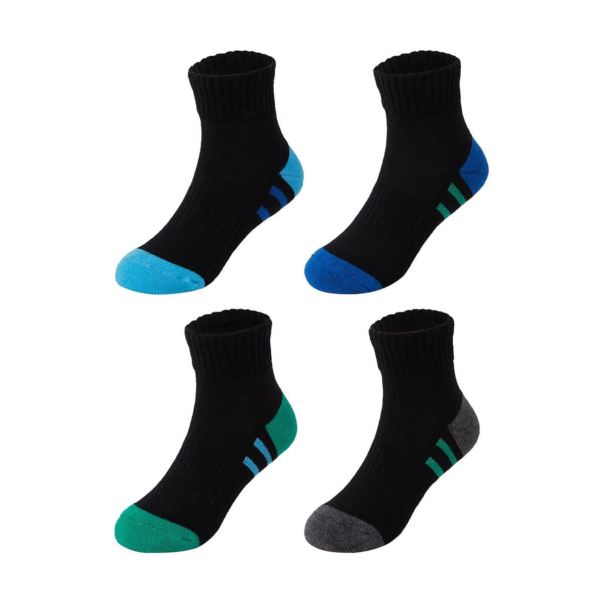 4 Pack Active Boys Sports Quarter Crew Socks