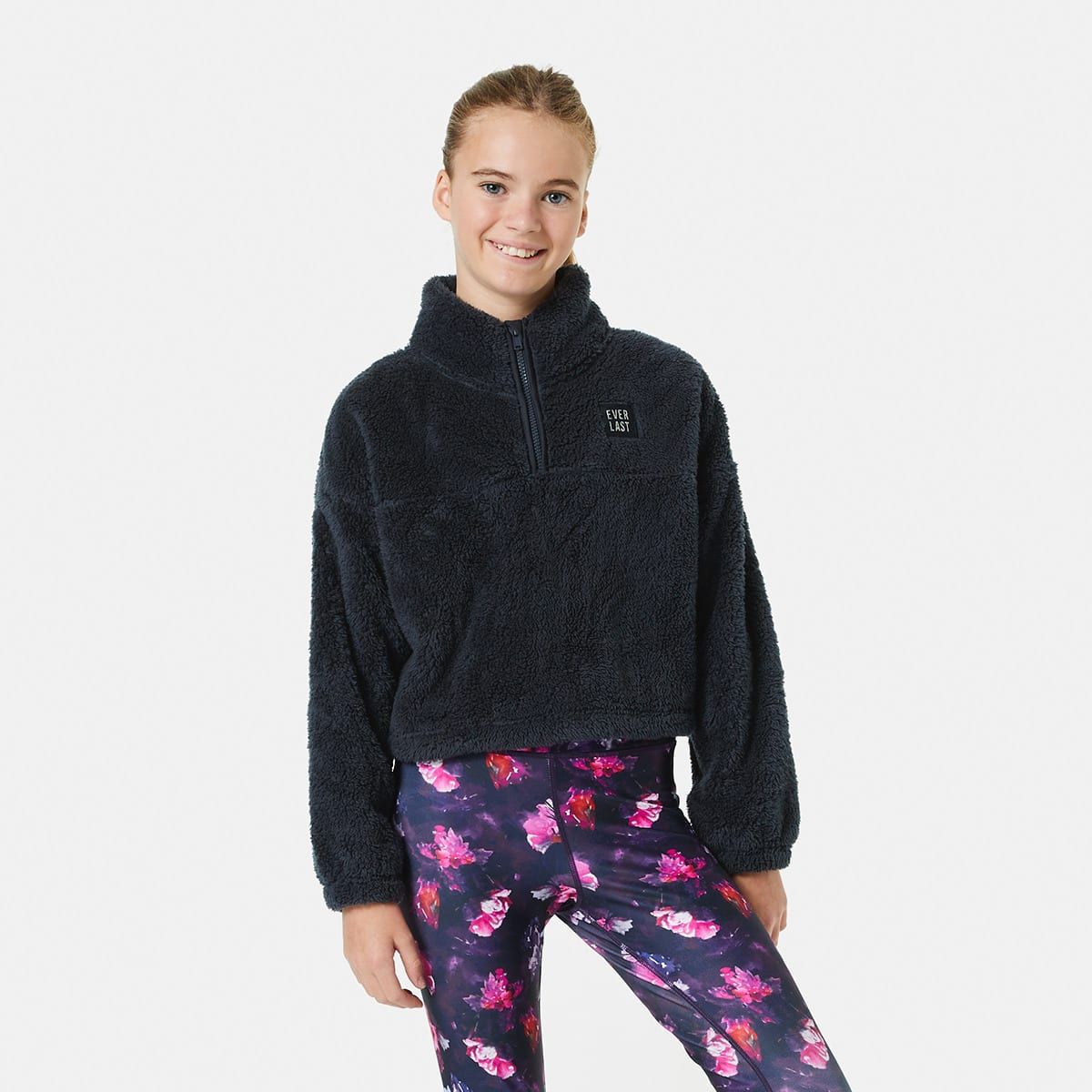 Active Everlast Kids Teddy Fleece Quarter Zip Long Sleeve Sweatshirt