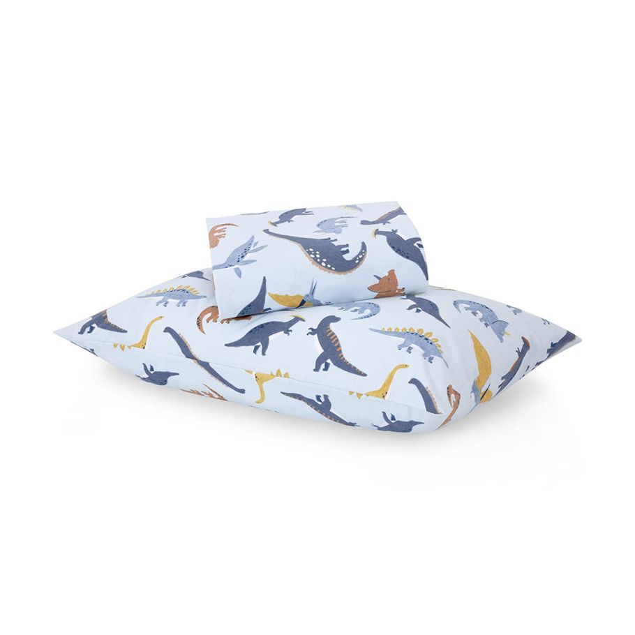 Dinosaur Flannelette Cotton Sheet Set - Single Bed, Blue