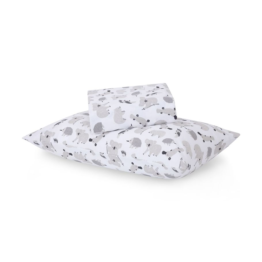 Australian Animals Flannelette Cotton Sheet Set - Single Bed, Grey