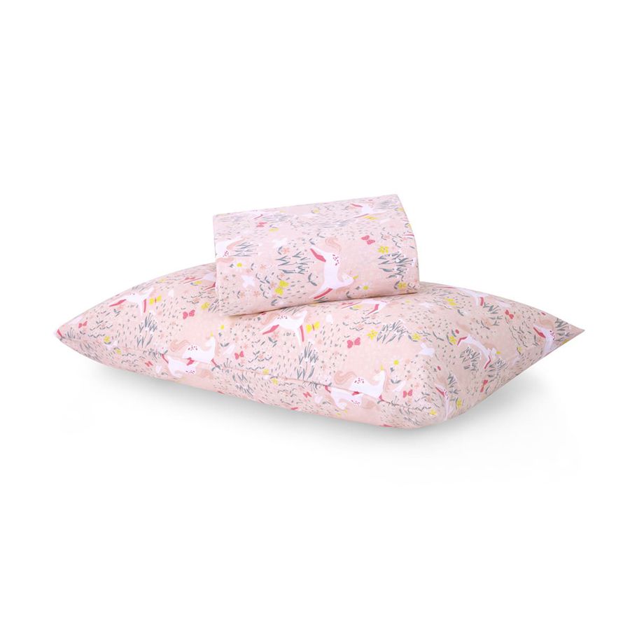 Unicorn Flannelette Cotton Sheet Set - Single Bed, Pink