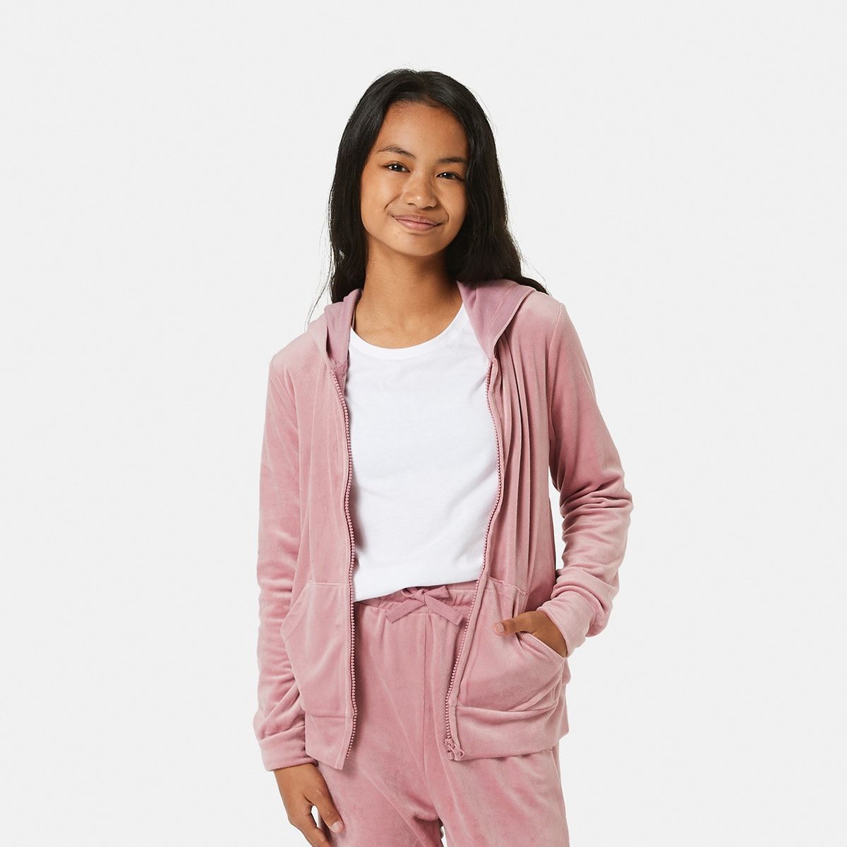 Velour Zip Through Hoodie