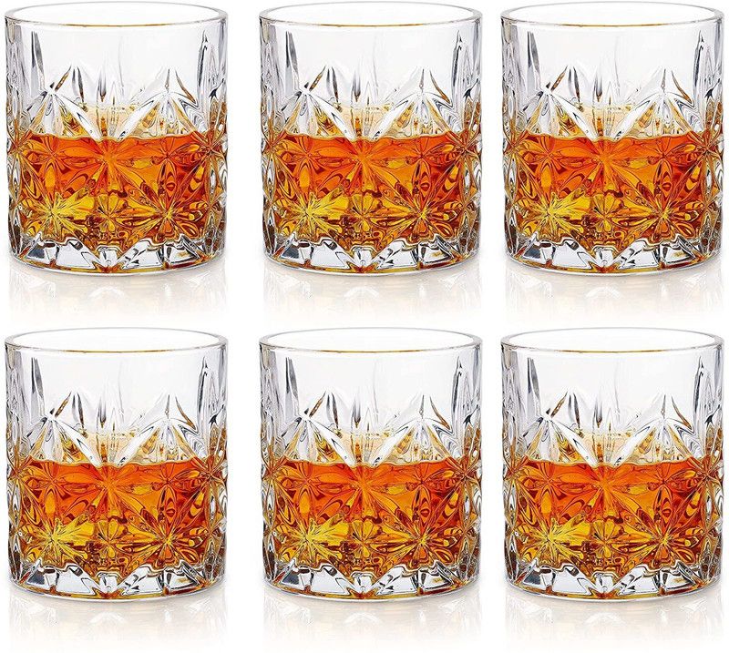 Adhunyk (Pack of 6) Timeless Crystal Clear Whiskey Scotch Glass Set of 6 Pcs 200 ml Each Glass Set Glass Set Whisky Glass  (200 ml, Glass, Clear)