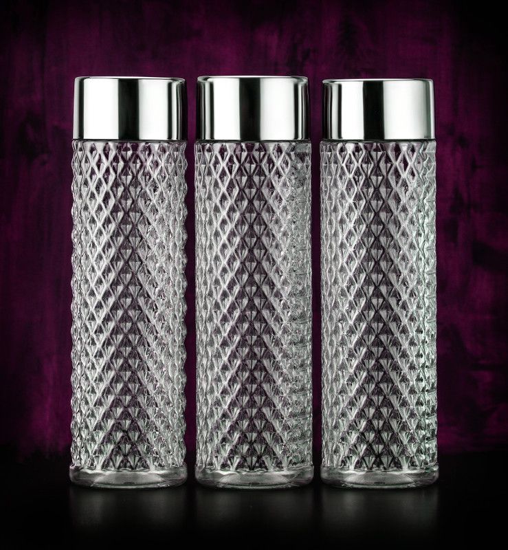 Sloppy ROUND SHAPE 3PCS Diamond Premium Water Fridge Bottles 1000 ml Bottle  (Pack of 3, White, Plastic)