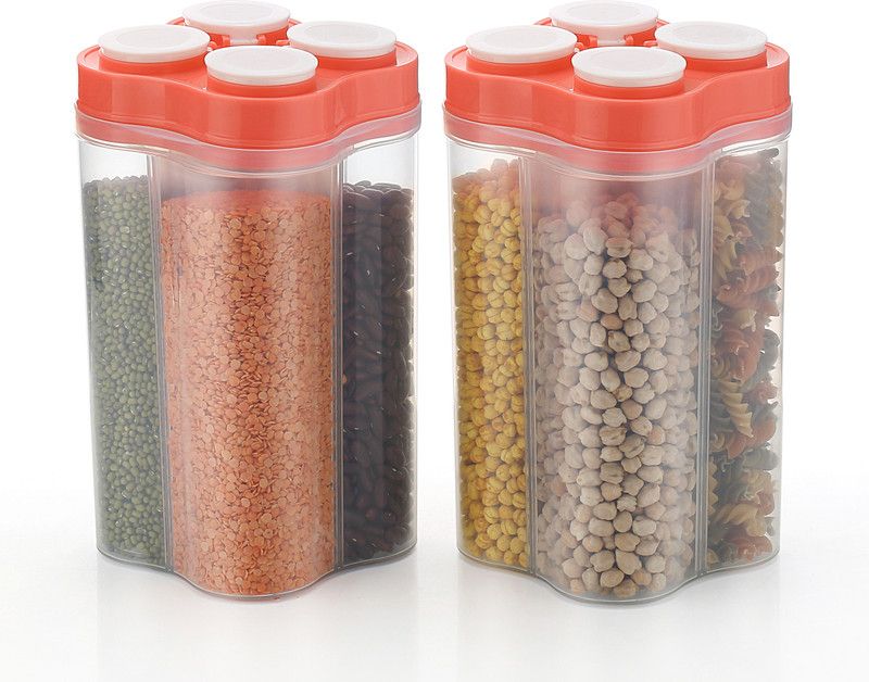 QZICOM Plastic Grocery Container - 2400 ml  (Pack of 2, Red)