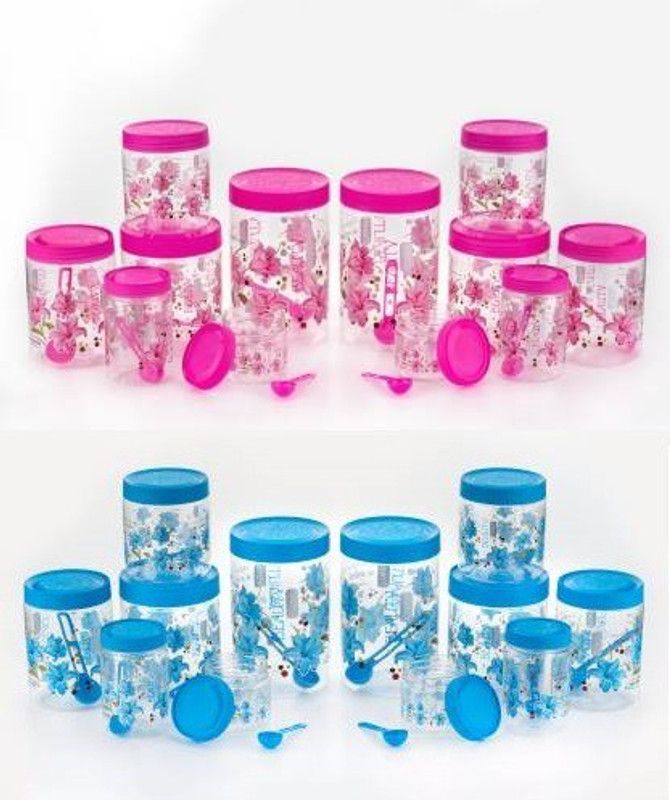 RANGANI Plastic Grocery Container - 2000 ml, 1500 ml, 1000 ml, 750 ml, 500 ml, 250 ml  (Pack of 24, Pink, Blue)