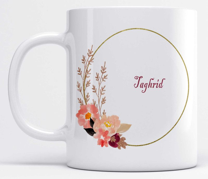 Name Taghrid Printed Light Pink Flower Design Ceramic Coffee Mug  (350 ml)
