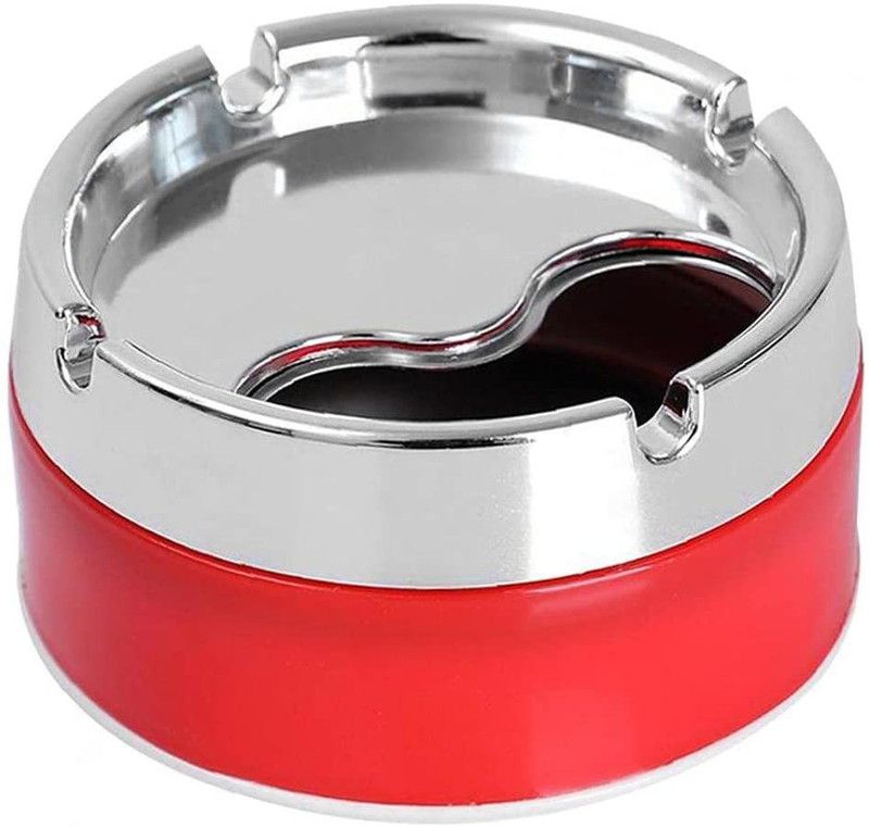 RedHooS Plastic Base Stainless Steel Tabletop Decor Closed Printing Unbreakable Ashtray, 1 PC Multicolour Multicolor Plastic, Stainless Steel Ashtray  (Pack of 1)