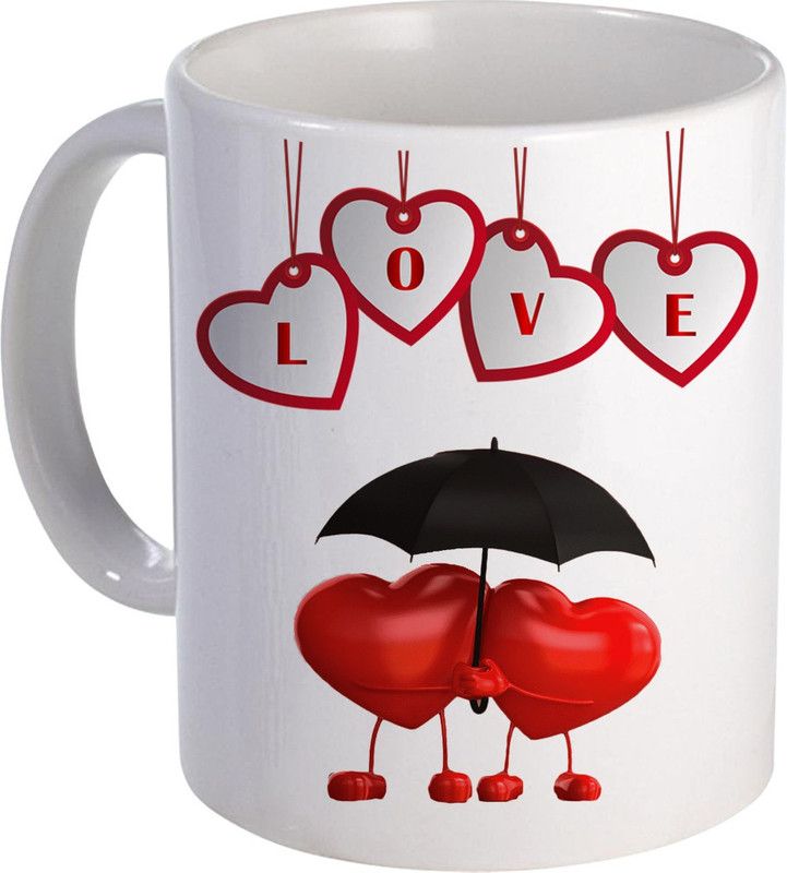 COLOR YARD happy love with herats design Happy karwa chauth design on Ceramic Coffee Mug  (320 ml)