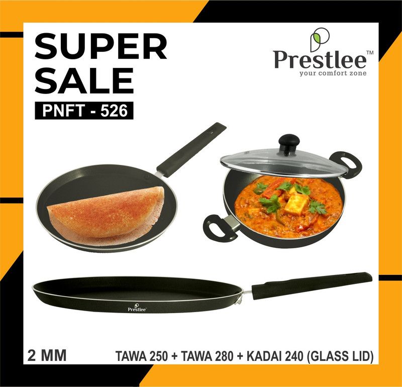 Sabari Prestle PNFT-526 Non-Stick Coated Cookware Set/Non Stick Cookware/Kadai Set Tawa 24 cm diameter  (Aluminium, Non-stick)