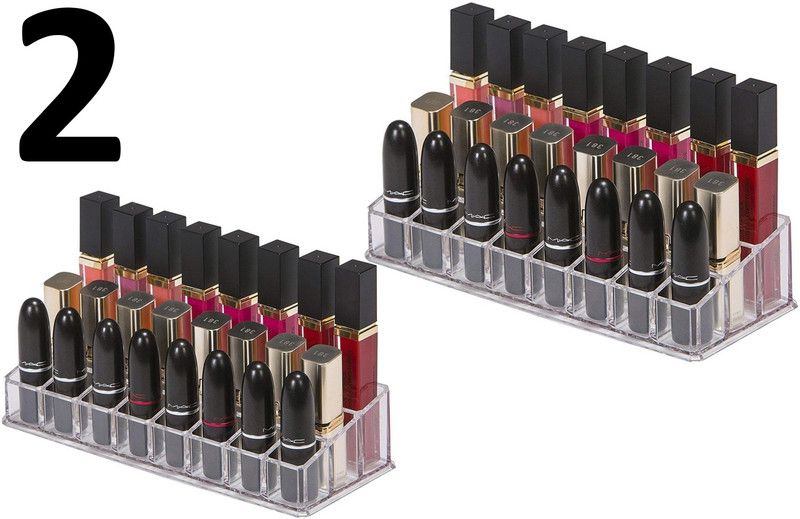 BKENTERPRISE7 Double 24 Compartment Makeup Lipstick Storage Holder Organizer - 1000 ml, 700 ml Plastic Utility Container  (Pack of 2, Clear, Clear)