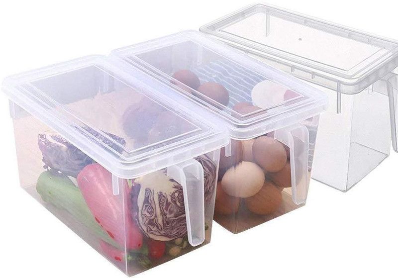 AMOZ Fridge Space Saver Organizer Slide Storage Rack Shelf Drawer, Fridge Storage containers for Vegetables, Fridge Storage Racks, Fridge Storage Boxes - 3 L Plastic Fridge Container  (Pack of 3, Clear)