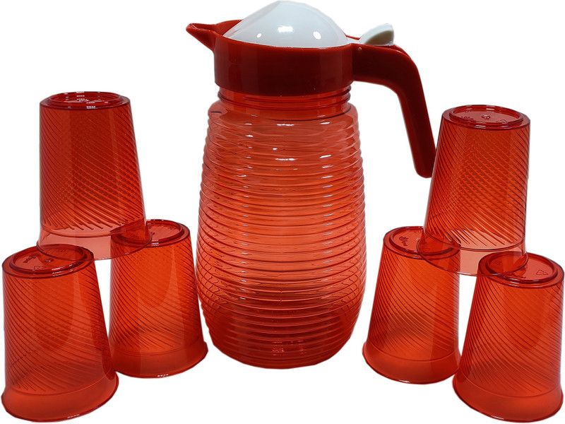 Satguru Plastic water JUG - with 6 Glass - RED color - premium quality - pack of 7 Jug Glass Set  (PLASTIC)