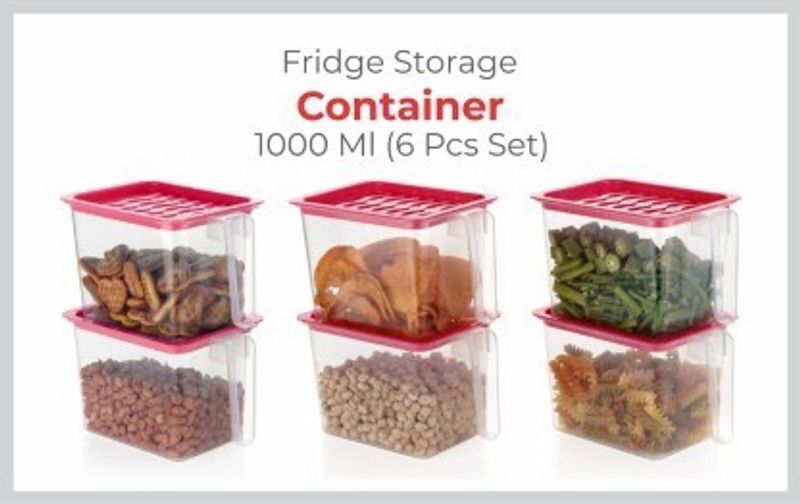 enerex - 1000 ml Plastic Grocery Container  (Pack of 6, Red)