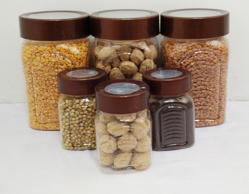VOLIS Leakproof and Airtight Food and Spice Storage Container and Jar Kitchen Set - 750, 1100 Polypropylene Grocery Container  (Pack of 6, Brown)