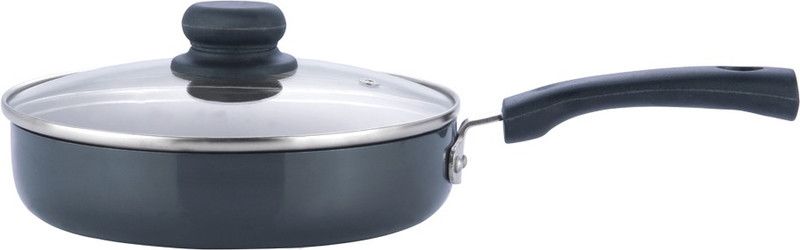 VINOD Black Pearl Hard Anodised Deep Frypan with Glass Lid Fry Pan 20 cm diameter with Lid 0.5 L capacity  (Hard Anodised)