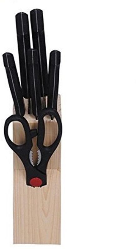 Triangle Ant ™ Stainless Steel 7-Piece Knife Set with Wooden Stand Kitchen Tool Set  (Black, Knife)
