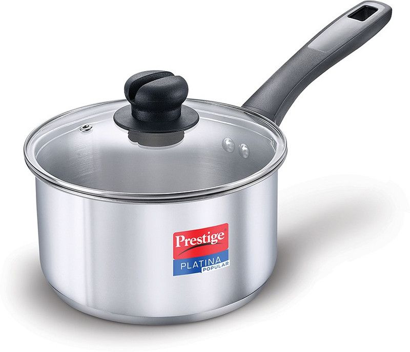 Prestige Platina Popular Sauce Pan 16 cm diameter with Lid 1.5 L capacity  (Stainless Steel, Induction Bottom)
